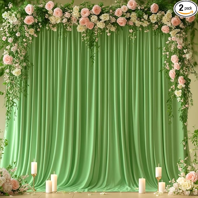 8x10FT Sage Green Backdrop Curtains for Wedding Parties, Wrinkle Free Polyester Photography Backdrop Drapes for Wedding Baby Shower Birthday Parties Stage Background Stand Decorations 4x10ft,2 Panels