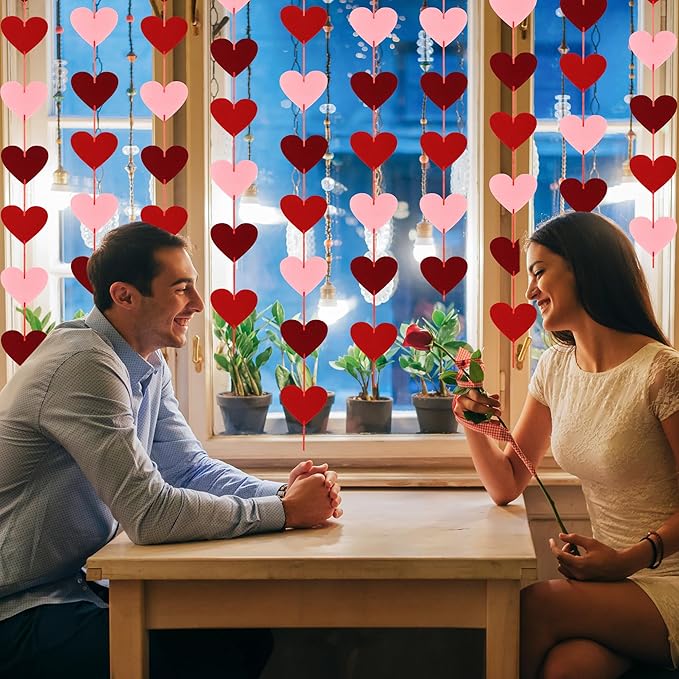 Valentine's Day Decoration - 80 Felt Hearts 8 Pack Heart Banner, Pre-Strung Hanging Decor for Home, Fireplace, Office, Wall, Door, Window