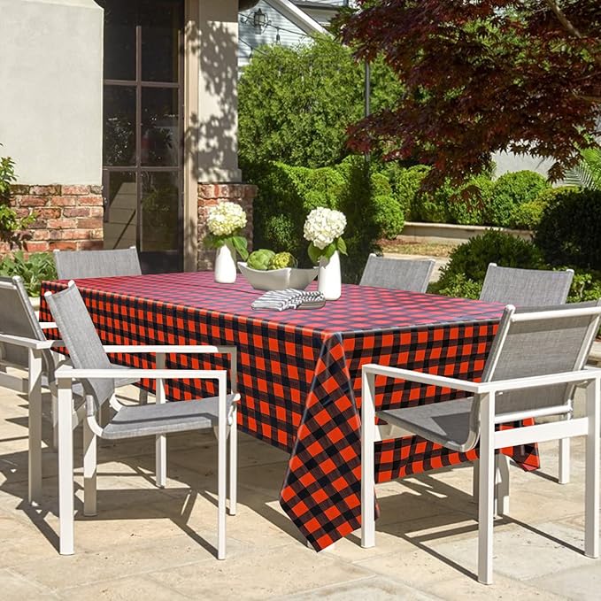 4 Pack Buffalo Plaid Tablecloths - 51x86 Disposable Plastic Red and Black Lumberjack Checkered Tablecloth for Party, Picnic, Camping, Barbecue, Christmas, Holiday Table Decor