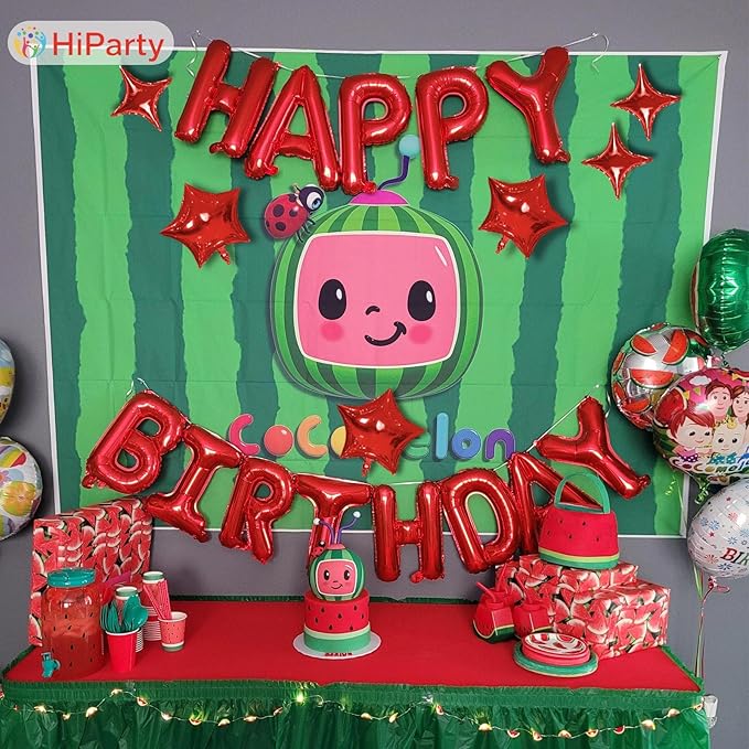 Happy Birthday Balloons Banner, Red 16 Inch Mylar Foil Letter Balloons with 6pcs Star Balloons, Birthday Party Decorations for Kids Girls Women Adults Birthday Party Supplies