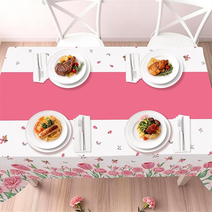 Childom 3 Pack Mothers Day Decorations,Mothers Day Tablecloth,54" x 108" Disposable Plastic Table Cloth for Rectangle,Party Table Cover for Birthday Party Supplies,Home,Dinner,Indoor,Outside