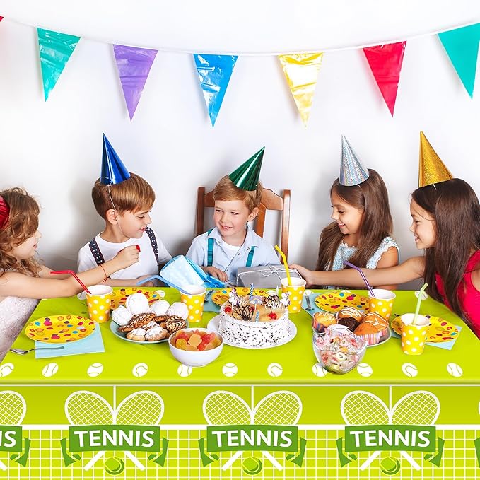Kochorie 2 Pieces Tennis Party Tablecloth Plastic Tennis Ball Party Supplies Disposable Rectangle Tablecloths for Sports Themed Birthday Parties Decorations Supplies