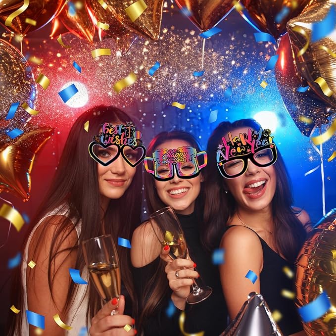 12PCS New Year Glasses, Funny New Years Eve Party Paper Glasses Photo Booth Props 2026 Eyeglasses Frames for NYE Party Supplies Decorations 2026