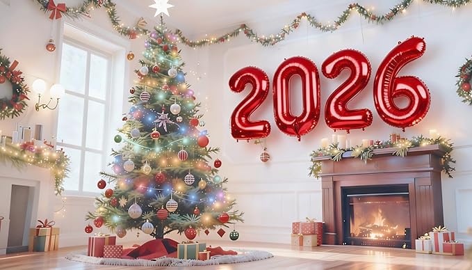 Red Number Balloons 2026 New Year's Digital Decoration, 40 Inch Happy New Year 2026 Balloons, Large 2026 Numbers for Graduation