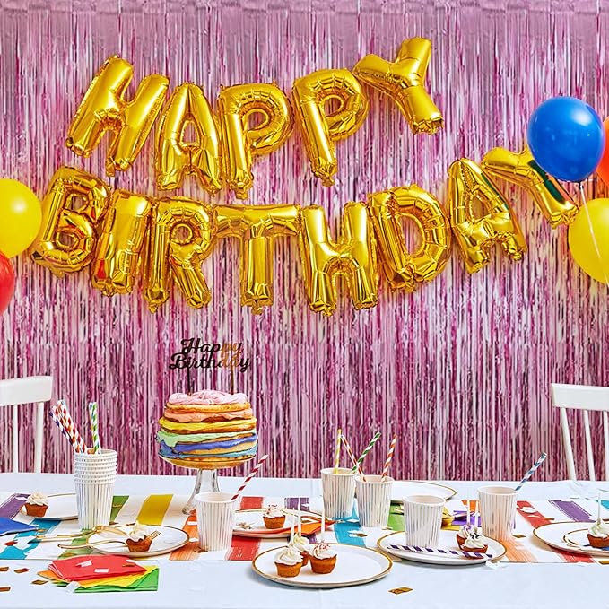 12 Pack Pink Foil Curtain Backdrop 3.2ft x 6.6ft Metallic Tinsel Fringe Backdrop Curtains Streamer Photo Booth Backdrop for Birthday Engagement Bachelorette Christmas Holiday Party Decorations