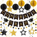 Black and Gold Congrats Grad Banner 2026 Graduation Decorations with Hanging Swirl Honeycomb Ball Circle Garland Grad Party Favor Supplies for College Senior High School Classroom Decor
