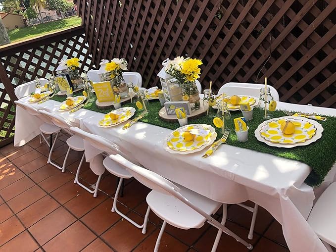 MaitianGuyou Lemon Party Decorations Disposable Dinnerware Set, Include Yellow Paper Plates, Cups, Straws and Napkins,Fruits Tableware Set for Lemonade Themed Birthday Decorations