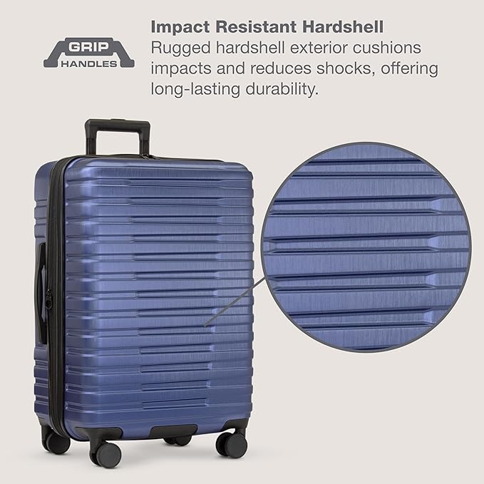 U.S. Traveler Boren Expandable Hardside Rugged Travel Luggage with 8 Spinner Wheels, Navy, Carry-on 22-Inch