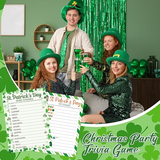 COCHIE St. Patrick's Day Party Games for Adults Family Office Large Groups, Saint Patrick Words Pictionary Game, Guesstures Games, Word Scramble Game Classroom Activities - Answer Key (St. Patrick's)