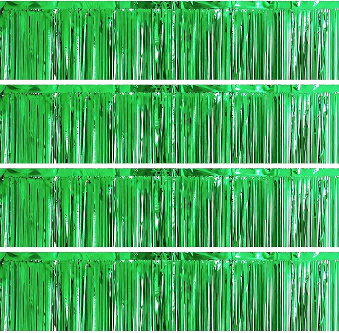 4 Packs Foil Fringe Garland Tinsel Streamers Shiny Wall Hanging Birthday Banner Backdrop for Graduation Wedding Anniversary Celebration Happy Birthday Party Decorations Green