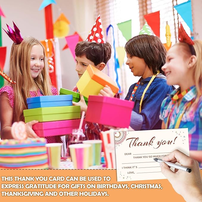 Kids Thank You Cards Fill in the Blank, Boho Rainbow Thank You Notes For Boys Girls, Rainbow Greeting Card, Birthday Party Decorations Favors (20 Cards With 20 Envelopes) -33