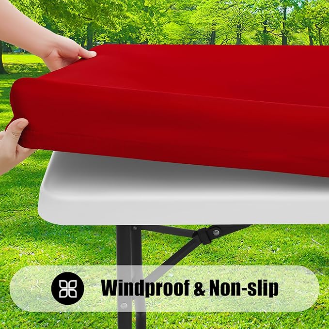 Smiry 2 Pack Rectangle Picnic Table Cloth, Waterproof Elastic Fitted Tablecloths, Washable Polyester Rectangular Patio Table Cover for Camping, Indoor and Outdoor (Red, 36"x72")