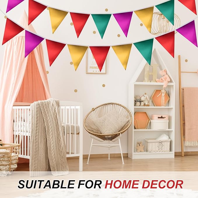 PATIKIL Pennant Banner Flags 33 Ft, 36 Pcs Colorful Triangle Banners Party Banner Bunting Garland String for Graduation Birthday Wedding Outdoor Decoration, Glitters Red/Green/Gold