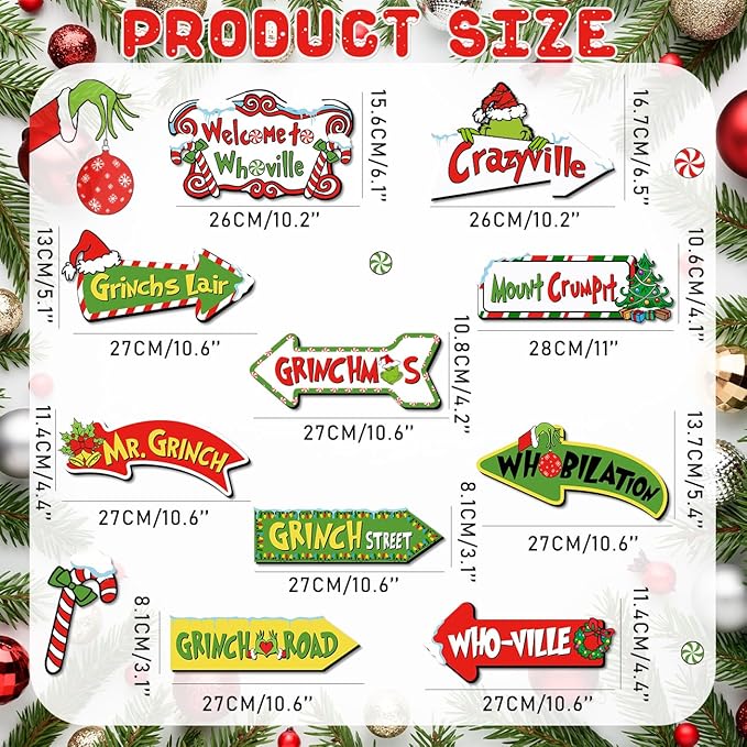20Pcs Christmas Decoration Greenchmas Yard Sign Greenchmas Outdoor Christmas Photo Proops Greench Arrow Yard Sign Outdoor for Xmas Party Supplies