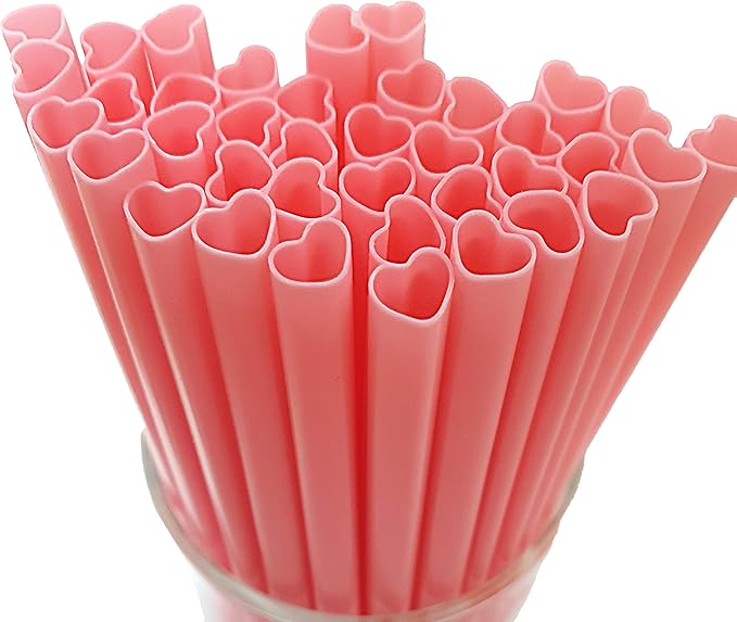 200pcs Heart Shaped Pink Straws Disposable Drinking Cute Straw Individually Wrapped Pink Plastic Straw Galentines Day, Cocktail, Birthday Party, Bridal Shower, Wedding Decorations