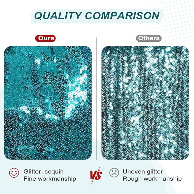 PartyDelight Teal Sequin Backdrop 10x10ft - High Density 3mm Shimmer Sequin Background with 4-Inch Rod Pocket, Sparkly Photography Curtain for Wedding, Gala, Stage & Large Event Decor