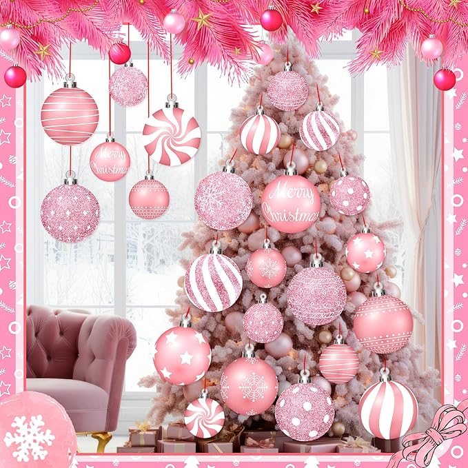 Huwena 24 Pcs Christmas Decorations Outdoor Christmas Hanging Ornaments Peppermint Candy Yard Signs Double Sided Lawn Decorations Peppermint Ornaments for Xmas(Pink)
