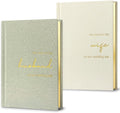Wedding Vow Books His and Hers-Canvas Linen Foil Embossed, Set of 2 Vow Books Husband and Wife-Wedding Essentials（Sage Green + Milky White）