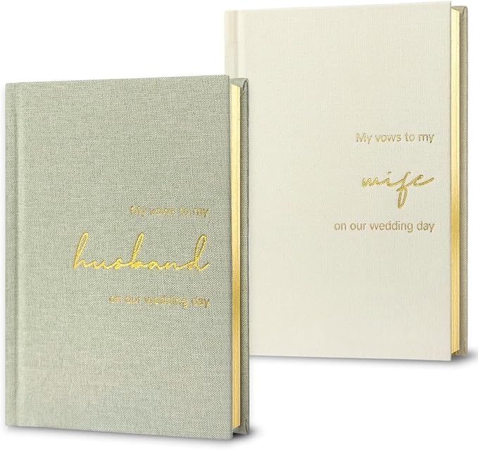 Wedding Vow Books His and Hers-Canvas Linen Foil Embossed, Set of 2 Vow Books Husband and Wife-Wedding Essentials（Sage Green + Milky White）