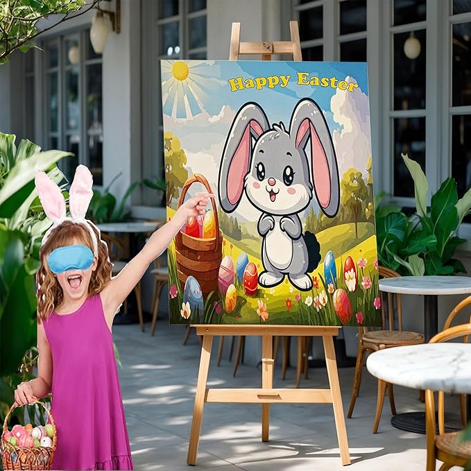 Easter Party Game, Pin The Tail on The Bunny, Sticker Tails for Bunny Game, Holiday Activity, Blindfold Included, Fun Easter Game, All Ages Game for Easter, 24 Sticker Tails