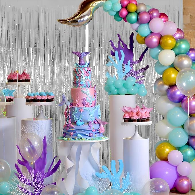 Valentines Day 2 Pack 3.3 * 8.3 ft Foil Curtain Metallic Tinsel Fringe Curtains Photo Booth Props Backdrop for Birthday Wedding Engagement Baby Shower Christmas Holiday Celebration Partyl,Silvery