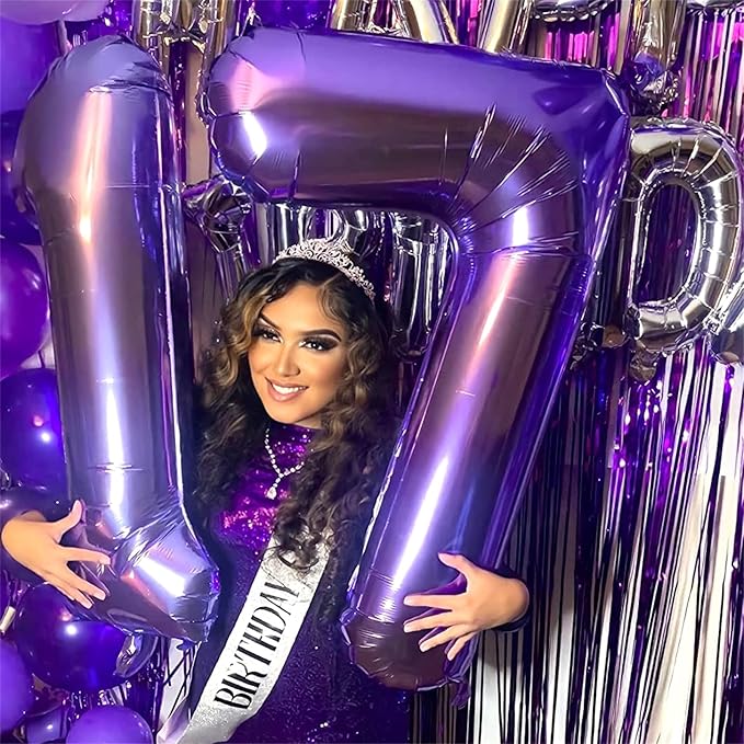 Purple Number 70 Birthday Balloons, 40 Inch Large Purple Mylar Foil Number 7 & 0 Balloons for Women, 70th Birthday Balloons for 70 Year Old Anniversary Birthday Party Decorations Supplies