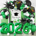 Graduation Balloons Garland Arch Kit, Graduation Balloon Class of 2026, Green and Black White Balloons with Foil Balloon for Class of 2026 Party Decor