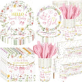 Pickmesh 194 Pcs It's a Girl Sweet Baby Shower Decorations for 24, Spring Pink Floral Baby Shower Paper Plates and Napkins Cups Tablecloth Cutlery for Gender Reveal Party Supplies