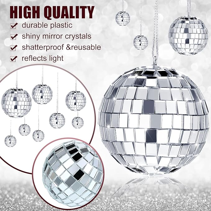 MTLEE 20 Pcs Disco Balls Decorations Assorted Size Party Decor Disco Ball Ornaments Mirror Mini Large Hanging with Rope for Wedding Festival Stage Prop