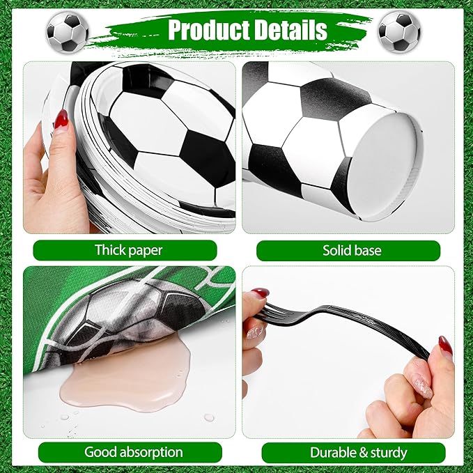 Kochorie 144 Pieces Football Party Supplies, Sports Tableware Sets Including Disposable Paper Plates Napkins Cups Forks Serves 24 for Soccer Games Birthday Football Party Decorations