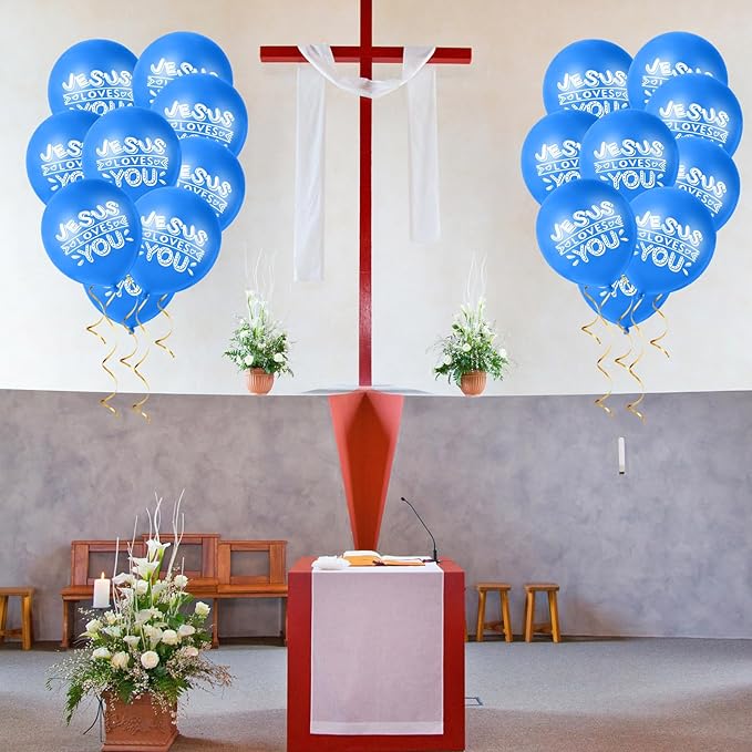 Gejoy Jesus Loves You Balloon 12 Inch Latex Christian Religious Jesus Balloon Party Decor for He Is Risen Party Decor Favor Cross Church Event Birthday Sunday Supplies(Dark Blue,60 Pcs)