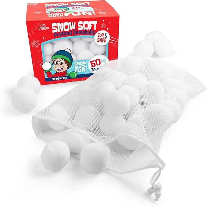 50 Pack Fun Fake Snowball for Kids 2 Inches - Artificial Snowballs Bulk for Indoor and Outdoor - Snow Ball for Decorations, Winter Toy Games Fights - Fun Christmas Party Activities