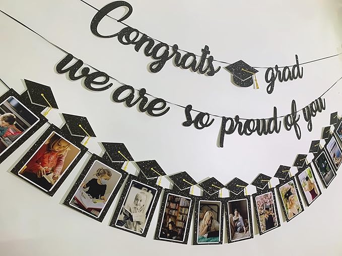 Graduation Decorations Class of 2025 Party Supplies - Congrats Grad, We are So Proud of You Banner and high school,college Graduation Photo Banner (Pre-Strung)