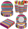 140PCS Mexican Serape Fiesta Plates and Napkins Set, Fit Mexican Themed Paper Dessert Plates, Taco Colorful Stripes Pinata Ponchos Platters Dance Party, Serves 20 Guests