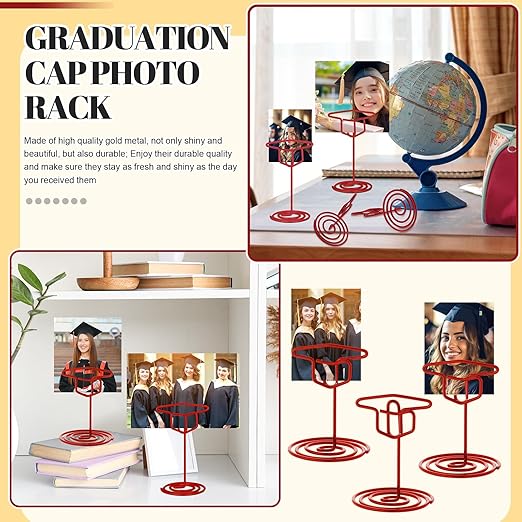 Rtteri 30 Pcs Grad Cap Graduation Picture Display 2 Inch Red Photo Holders for Centerpieces Graduation Card Stands Table Number Holders for Class of 2026 Grad Party Supplies
