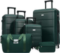6 Pcs ABS Hardshell Luggage Sets Spinner Wheel Suitcase Lock Suitcases Dark Green