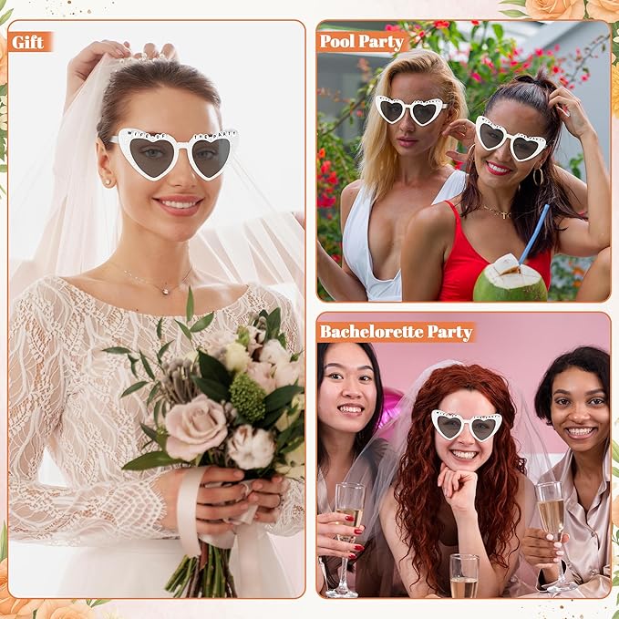 PANTIDE Bride To Be Sunglasses - Rhinestone Pearl Heart Shaped Sunglasses, Bachelorette Party Engagement Gift