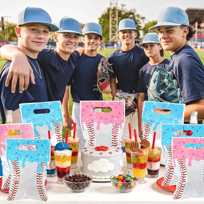 Glenmal 50 Pcs Baseball Ice Cream Drip Party Favors Gift Bags Plastic Ice Cream Baseball Goodie Candy Treat Snack Bags for Birthday Party Supplies