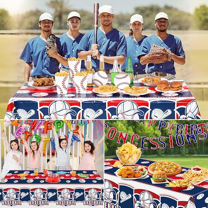 3 Pack Plastic Baseball Tablecloth, 54 x 108 Inch Disposable PE Baseball Party Tablecloth Waterproof Rectangle Baseball Theme Party Table Cover for Baseball Party Decorations