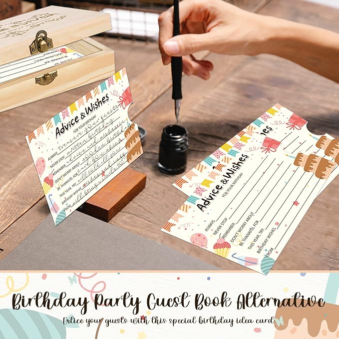 60pcs Birthday Wishes Cards, Guest Book Advice Cards Box for Party, Advice And Wishes for Games, for 16th, 18th, 30th, 40th, 50th, Any Age, Party Favors
