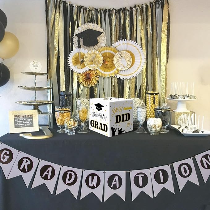 Graduation Card Box, Graduation Party Decorations 2025, Graduation Box, Graduation Card Holder, Foldable Cardboard Congrats Grad Card Gift Box for Graduation Party Supplies Party Favors White