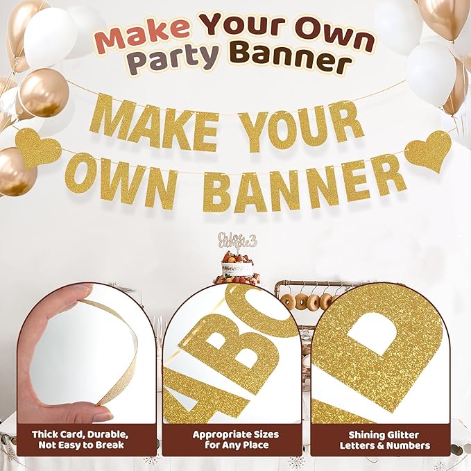 133PCS DIY Banner Kit with Letters Symbols,Make Your Own Banner,Personalized Gold Banner Custom Party Banner for Birthday/Graduation/Thanksgiving/Halloween/Valentine's Day/Retirement (Gold)