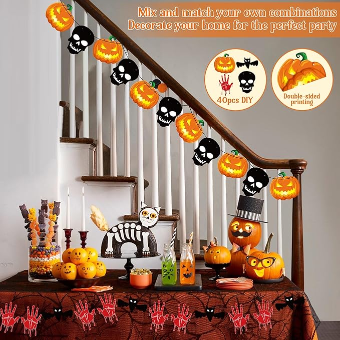 OHOME Halloween Decorations - 40 Pack Halloween Banner - Trunk or Treat Decorations for Indoor Outdoor - Halloween Garland for Door Wall - Hanging Halloween Decor Birthday Party Favors Supplies