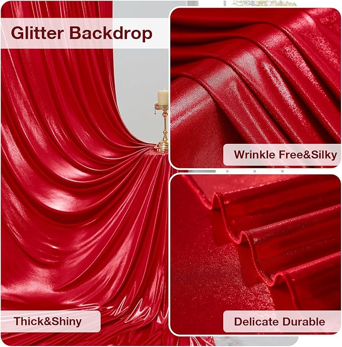 40x10 ft Wrinkle Free Red Sequin Backdrop Curtain for Parties,Thick Not Fall-Off Glitter Backdrop Drapes,8 Panels 5x10ft Shimmer Photo Back Drop Cloth for Wedding Birthday Photography Background