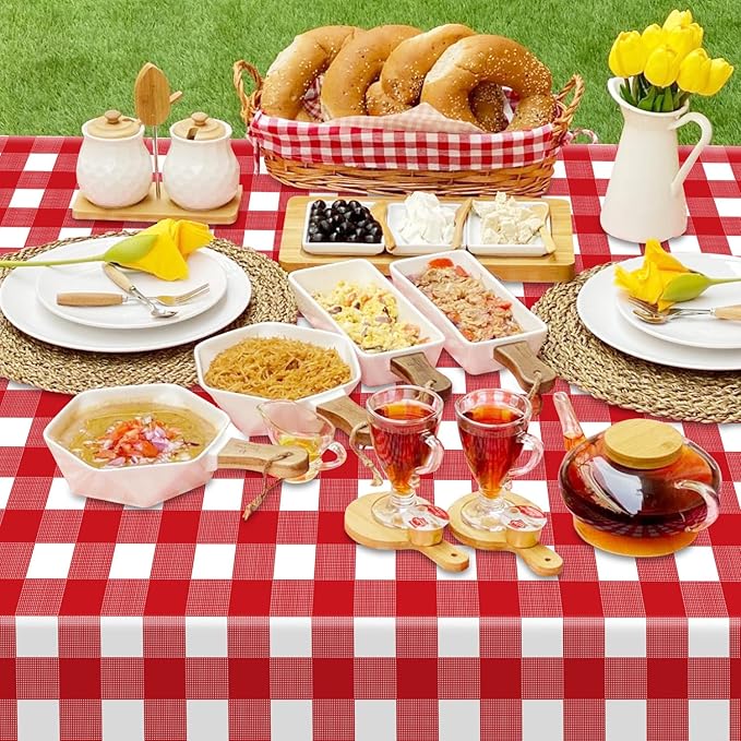 4 Pack Red Gingham Tablecloths, Red and White Checkered Tablecloths 86.6 x 51.2 Inches Gingham Table Covers Rectangular Waterproof Picnic Table Covers for Birthday Party Crawfish Boil Party Supplies
