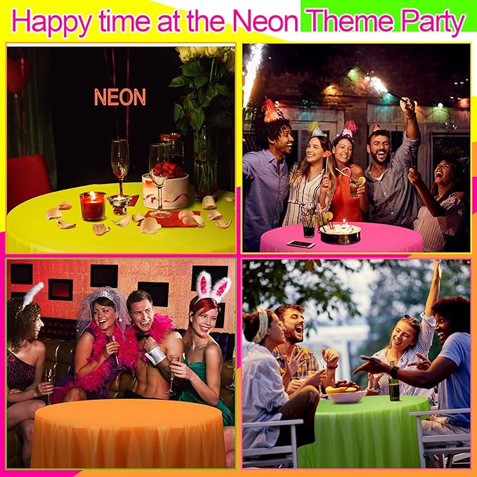 Preboun 84 Inch Large Neon Tablecloth Disposable Plastic Round Party Table Cover Decor Assorted Color Tablecloth Circle Table Cover for Wedding Birthday Picnic Tea Party Decor(Bright Color,8 Pack)