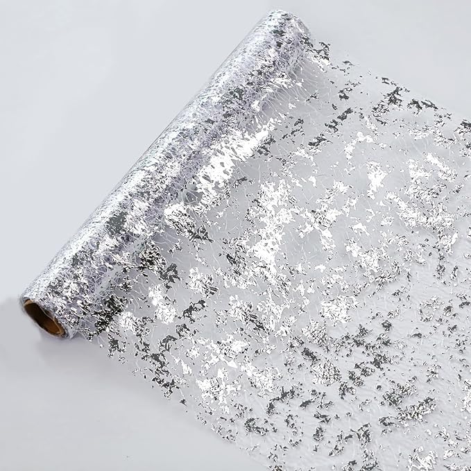 Snowkingdom Glitter Metallic Silver Table Runner 11 Inch x 32 Feet Thin Mesh Sparkle Runner Roll Silver Table Decorations for Wedding Bridal Shower, Baby Shower, Christmas, Birthday Party （1PC）