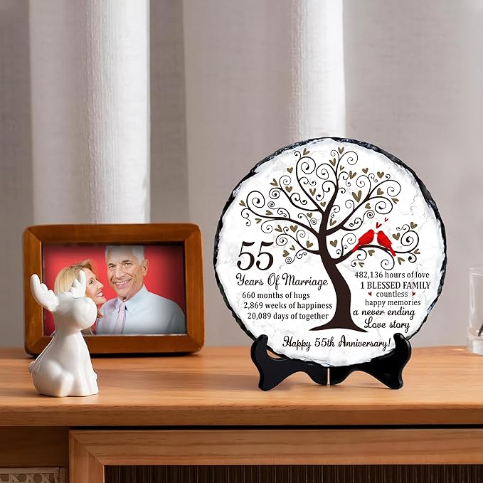Emerald Couple Slate Plate- 55th Anniversary Wedding Gifts for Parents Couple - 55th Wedding Anniversary Unique Gift Ideas - 55 Years of Marriage Decoration, Keepsake, Plaque