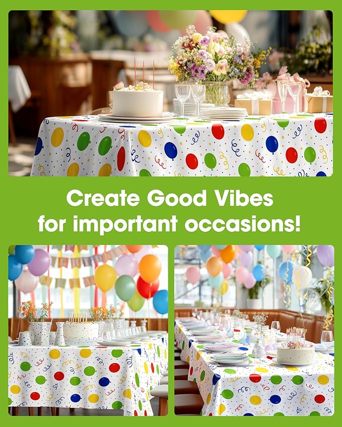 Pureegg Plastic Table Cloth Disposable 8 Pack, 54 x 108 Inch TableCloths, Picnic, Happy Birthday Decorations for Girls Boys, Baby Shower Party, Rectangle, Plastic Cover, Leakproof & Sturdy, Birthday