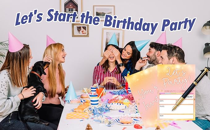 CLIRBE Let's Party Birthday Party Invitations, Pink And Rose Invited Birthday Invitations For Teen Boys Girls, 20 Invites Cards With 20 Envelopes, Party Supplies Favors -H14